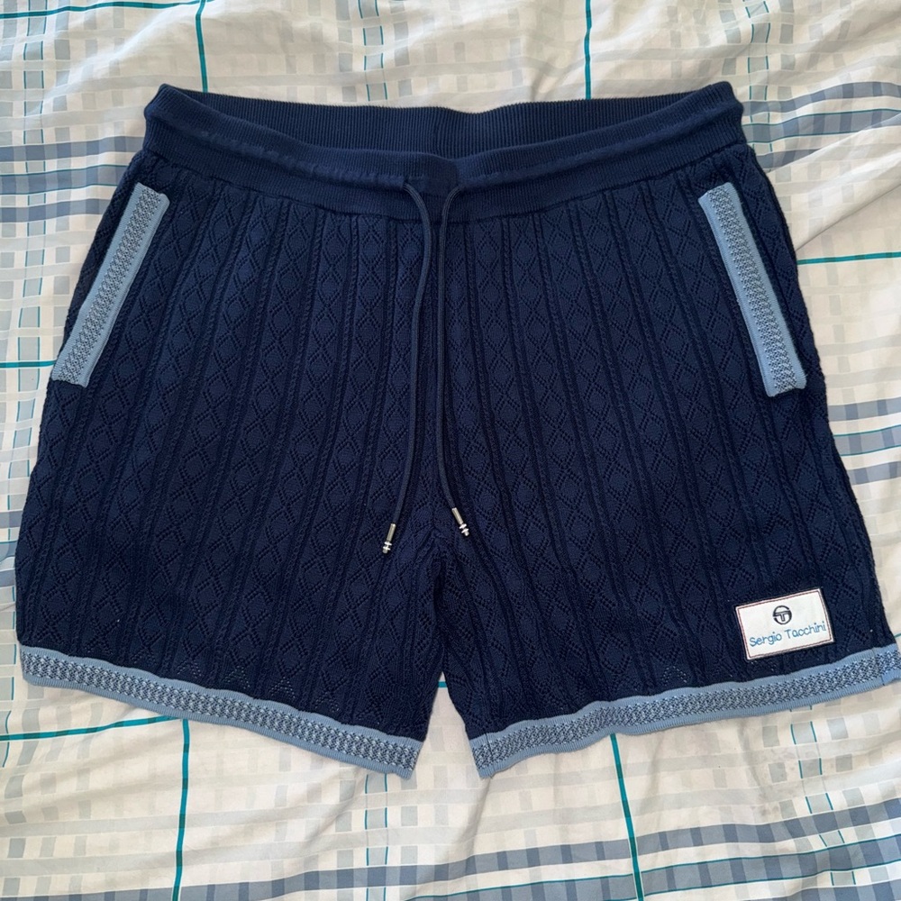Authentic Sergio Tacchini Navy Blue Knit Shorts